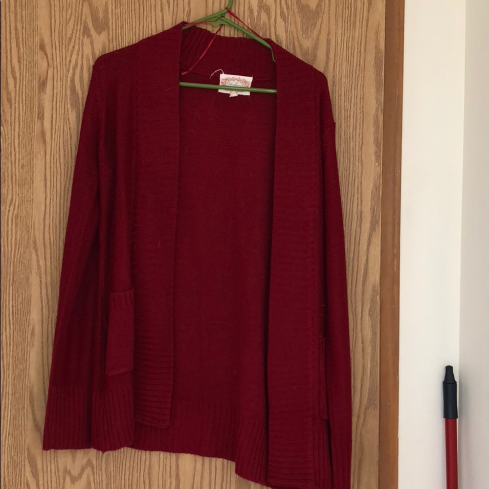 Red cardigan